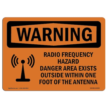 OSHA WARNING Sign, Radio Frequency Hazard Danger W/ Symbol, 24in X 18in Rigid Plastic